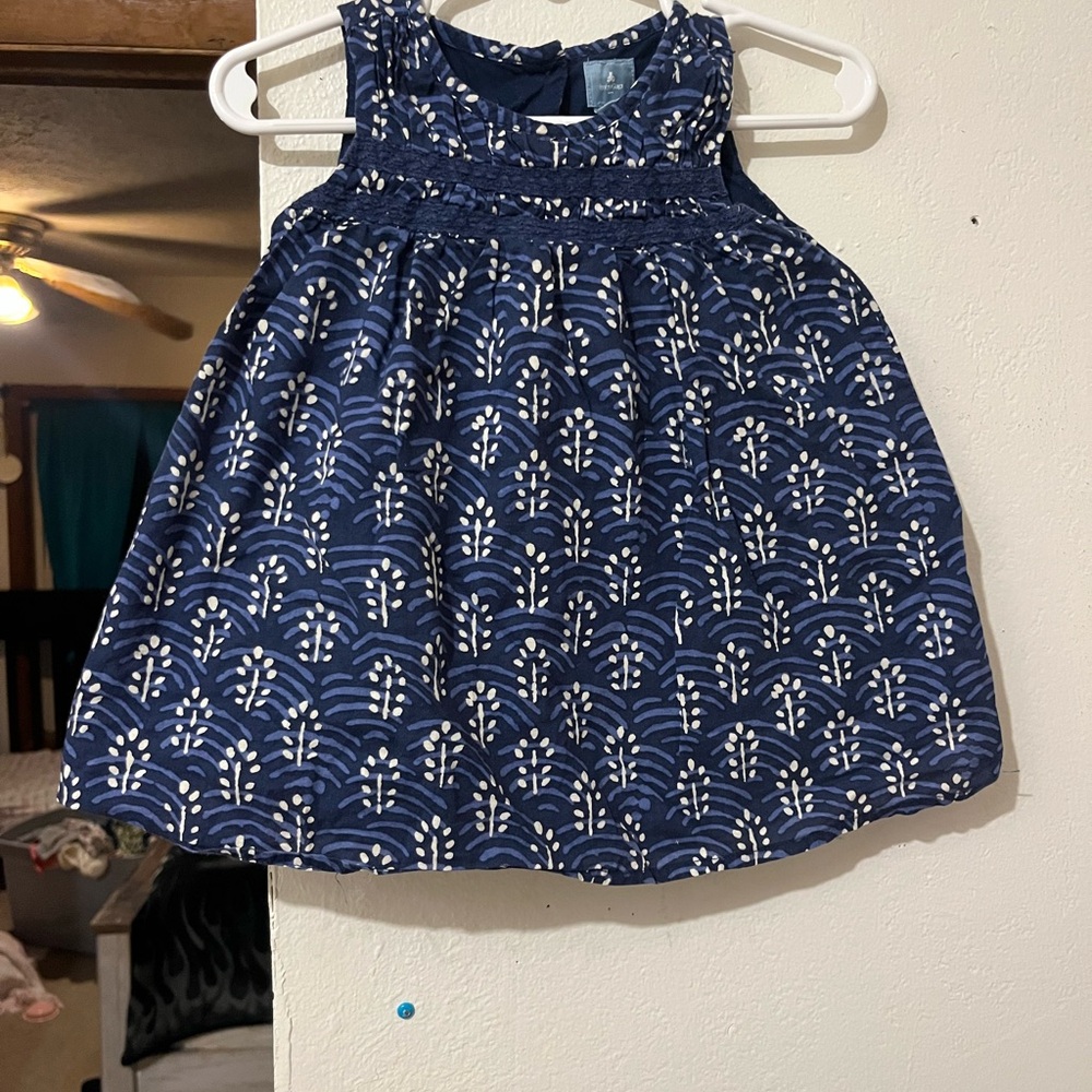 Navy Blue Printed Sleeveless Kids Dress